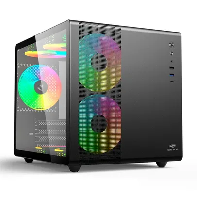 Gabinete Gamer C3Tech Gaming Aquarius MT-G710BK, Mini Tower, Micro ATX, Lateral em Vidro Temperado, Preto - MT-G710BK