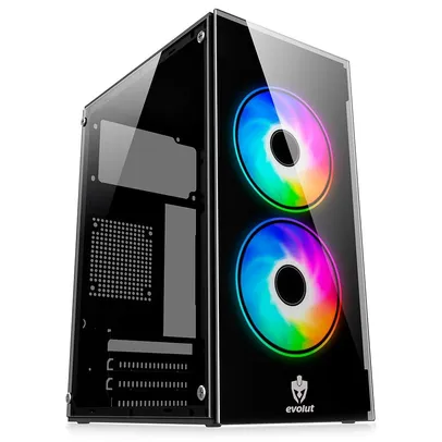 Gabinete Gamer Evolut Nord, Mid Tower, LED, M-ATX/ITX, Lateral e Frontal em Vidro Temperado, Preto - EG-815