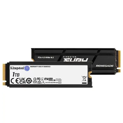 SSD 1TB Kingston Fury Renegade com Dissipador, PCIe 4.0 NVMe M.2, Gen4x4, Leitura: 7300MB/s e Gravação: 6000MB/s, Preto, compatível com o PS5