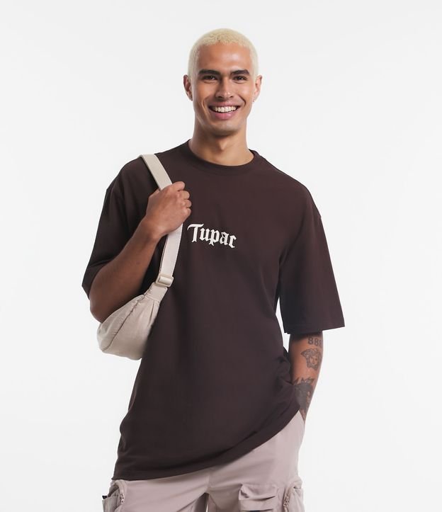 Camiseta Relaxed em Meia Malha com Estampa Tupac