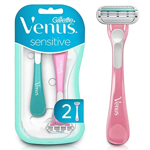 Gillette Venus Sensitive Aparelho de Depilação Feminina Descartável com Skin Elixir, Ideal para Peles Sensíveis, 2 Uds