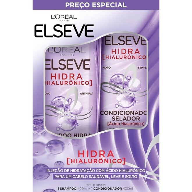 Kit L'Oréal Paris Elseve Shampoo 400ml + Condicionador 400ml Elseve Hidra Hialurônico