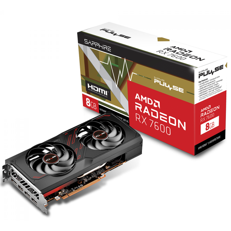 Placa de Vídeo Sapphire Pulse AMD Radeon RX 7600 Gaming OC 8GB GDDR6 FSR Ray Tracing 11324-01-20G