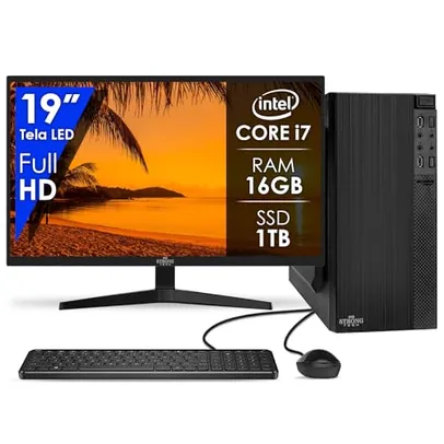 Computador Completo Intel Core i7 16GB SSD 1TB Monitor 19 4 Núcleos Super Turbo Pc Hdmi Teclado e Mouse Strong Tech