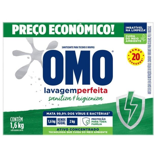 Sabão em Pó Omo Lavagem Perfeita - Sanitiza e Higieniza Concentrado 1,6kg