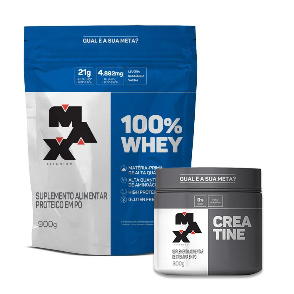 Kit Max Titanium: 100% Whey Refil 900g Baunilha + Creatina 300g