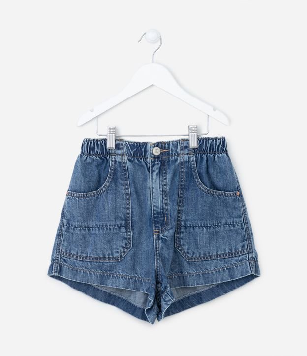 Short Baggy Jeans com Bolso Carpinteiro e Cós Elástico