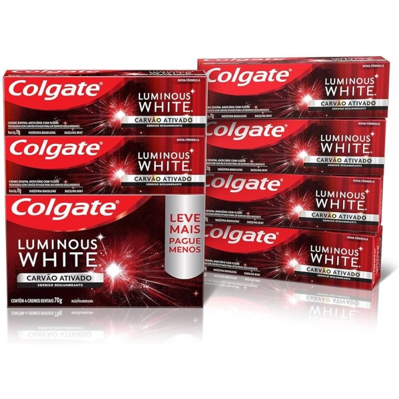 4 Unidades Creme Dental Clareador Colgate Luminous White Carvão Ativado 70g