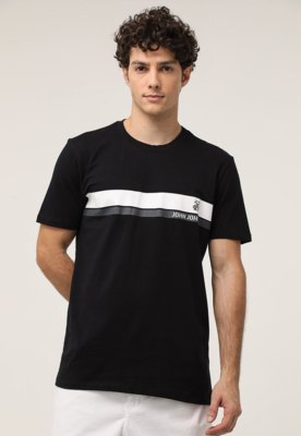 Camiseta John John Logo Listras Preta