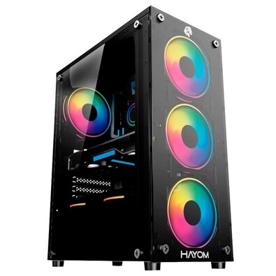 Gabinete Gamer Hayom Mid Tower RGB ATX Lateral e Frontal em Vidro Temperado com 4 Fans RGB - GB1749