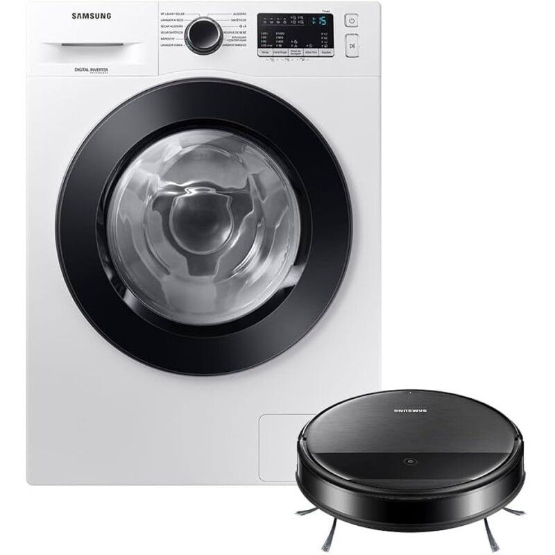 Lava e Seca Samsung 11Kg - WD11M4473PW e Aspirador Robô 2 Em 1 Com Wi-Fi Vr5000