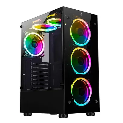 [APP] Gabinete Gamer Rise Mode Glass 06x, Mid Tower, ARGB, ATX, Lateral e Frente em Vidro, 6x Fans, Preto - RM-CA-06XB-ARGB