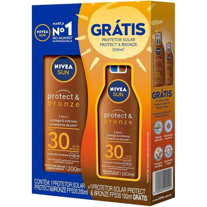 Kit Nivea Sun Protetor Solar Protect & Bronze Fps30 200ml + Protetor Solar Protect & Bronze Fps30 100ml