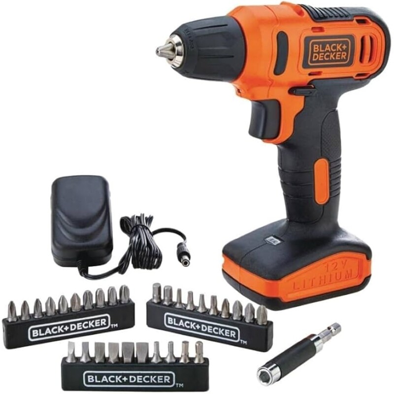 Furadeira e Parafusadeira Black Decker 3/8'' Bateria 12V com 31 Acessórios e Maleta Bivolt - LD12SC