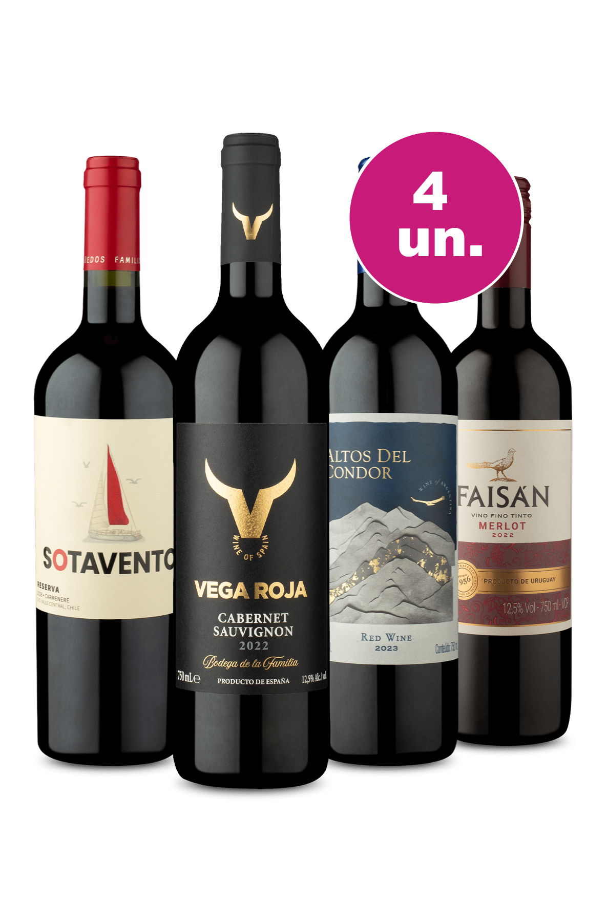 Kit 4 Vinhos por 99 - Tour Mundial de Tintos - Oferta Insana Wine