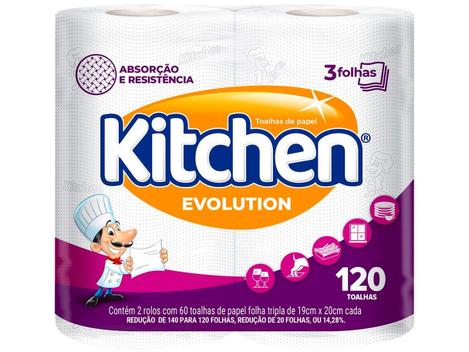 3 Unidades Papel Toalha Folha Tripla Kitchen Evolution - 2 Unidades