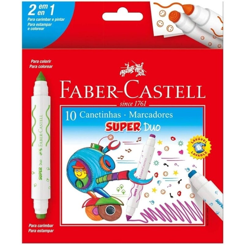 Canetinha Hidrográfica com Carimbo Faber-Castell Super Duo DUO150610 10 Cores