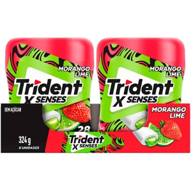 6 Unidades Chiclete Trident XSenses Morango Lime Sem Açúcar - 54g