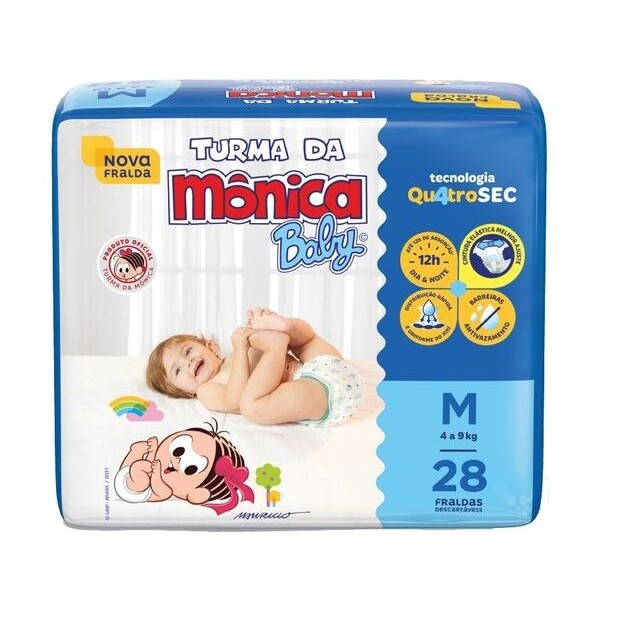 Fralda Turma da Mônica Baby Tam. M 4 a 9kg - 28 Unidades