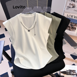 Casual Camisetas Feminina Lisa Básica Lovito