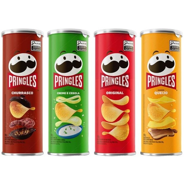 Kit 4 Batatas Pringles Queijo 109g + Churrasco - 109g + Creme e Cebola 109g + Original 104g