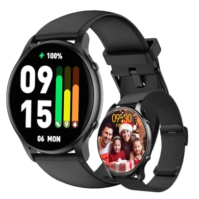 Smartwatch BLACKULTRA 1.32'' Full Touch, IP68 à Prova d'Água, iOS/Android, 100+ Modos Esportivos, Notificações, Voz, Chamadas, Unissex, 2 Pulseiras