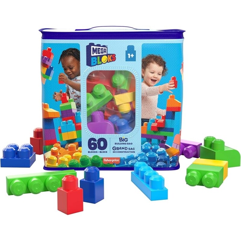 Sacola Azul com 60 Blocos de Montar Grandes e Coloridos Mega Bloks - DCH55