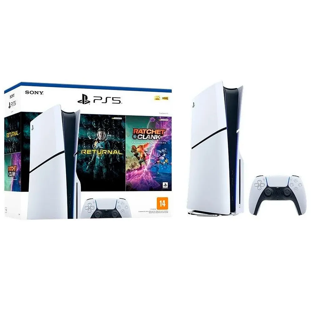 PlayStation 5 Slim Edition Branco + Returnal e Ratchet e Clank em 12x sj