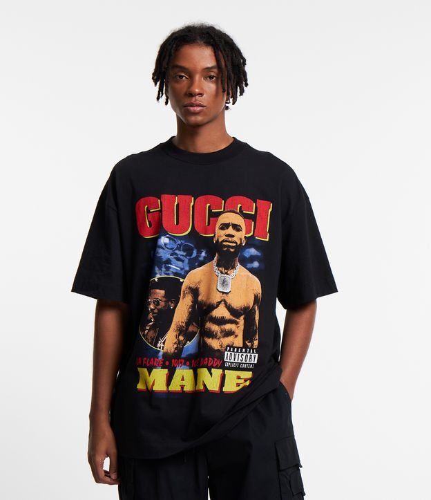 Camiseta Oversized em Meia Malha com Estampa Gucci Mane