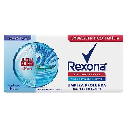 Pack Sabonete em Barra Antibacterial Rexona Limpeza Profunda Envoltório 6 Unidades de 84g Cada Leve Mais Pague Menos, Rexona