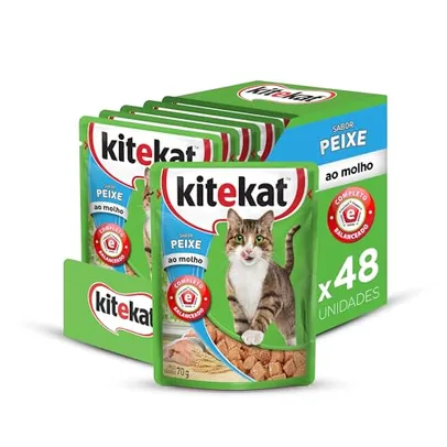 [REC] 48 unid. Pack Ração Úmida Kitekat Sachê Peixe ao Molho para Gatos Adultos 70 g