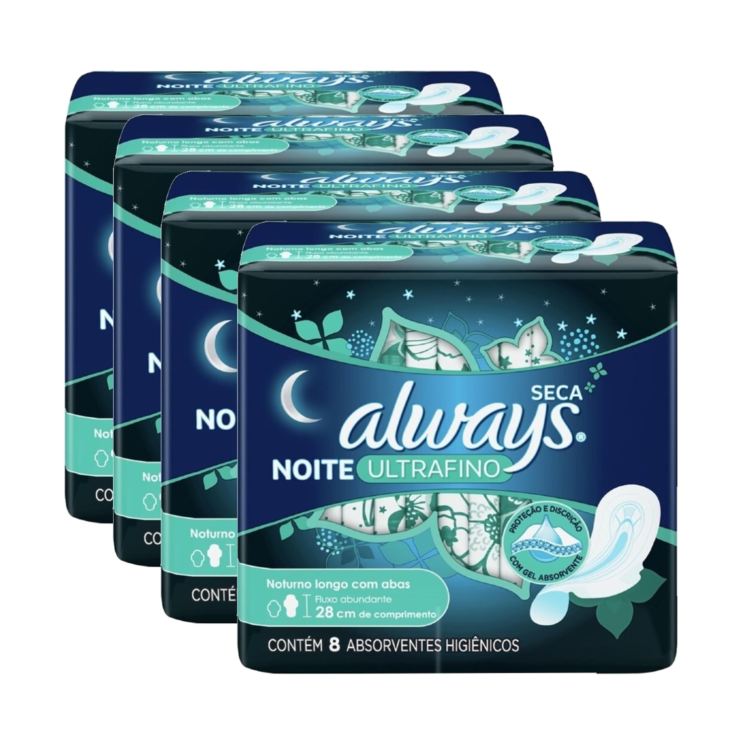 Kit 4 Unidades Absorvente Always Ultrafino Noturno Seca com Abas 8 Unidades