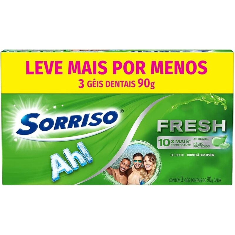 2 Pacotes de Creme Dental Sorriso Fresh Hortela Explosion 90g Sorriso - 3 Unidades