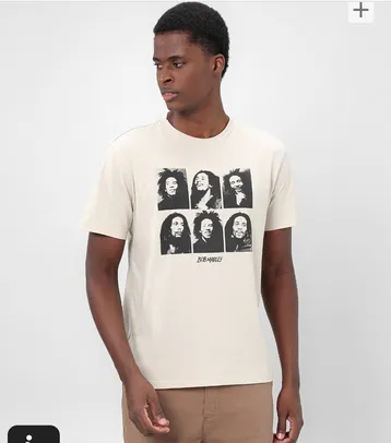 Camiseta masculina faces Bob Marley bege | Zion Rootswear