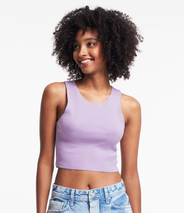 Blusa Cropped sem Manga em Algodão com Textura Canelada