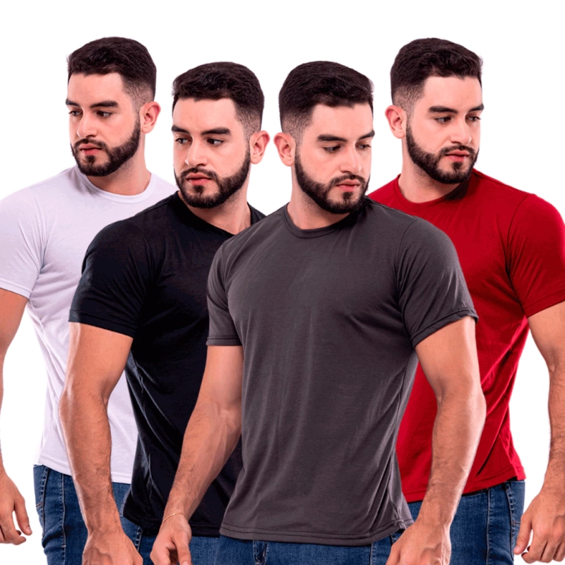 Kit 4 Camisas Masculinas Básicas 100% Algodão Ideal para Dia a Dia Casual Academia