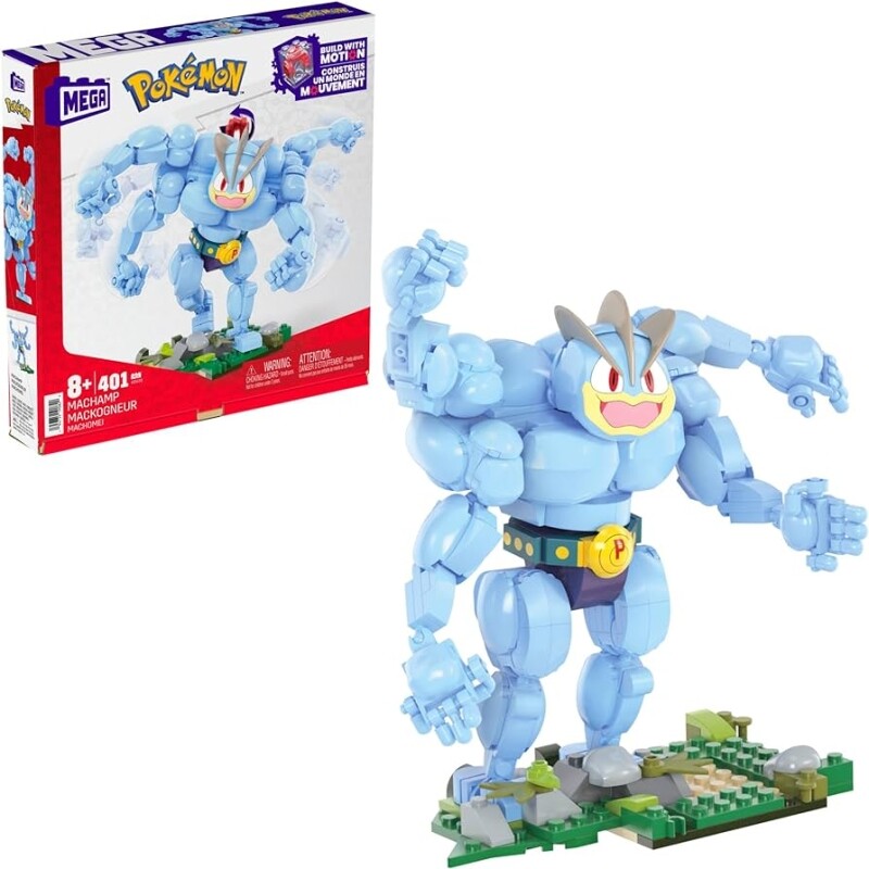 Brinquedo MEGA Pokémon Blocos de Montar Machamp com 399 peças 17 cm de Altura 4 Braços Articulados