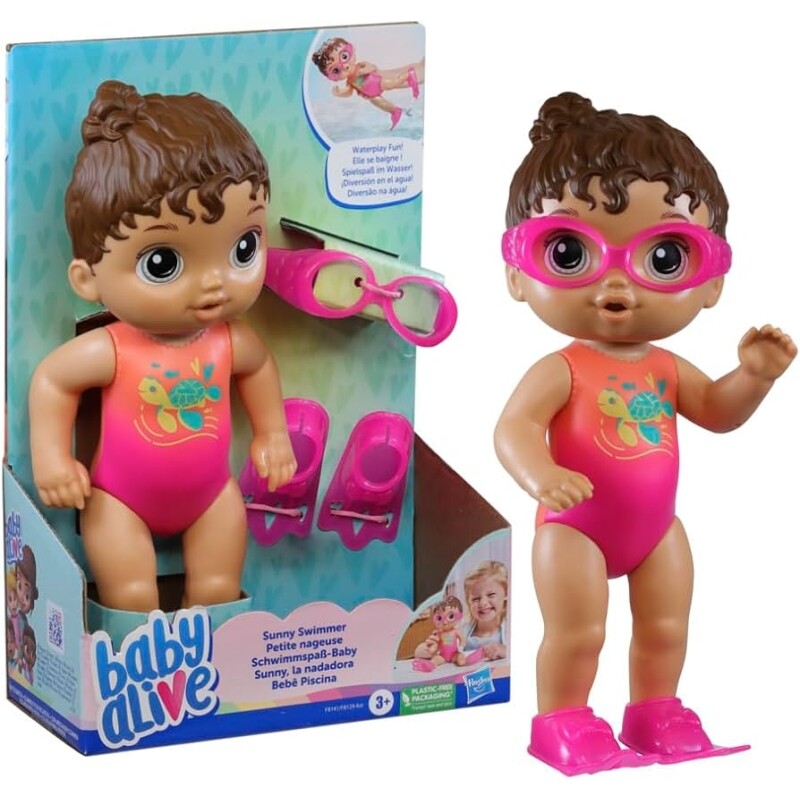 Boneca Baby Alive Sunny Swimmer Cabelos Castanhos 25cm F8141 - Hasbro