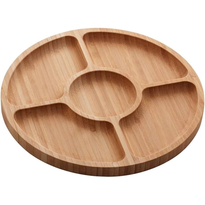 Petisqueira de Bambu com 5 Divisórias Round 25cm x 25cm x 16cm - Lyor