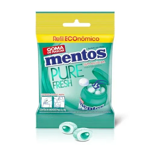 (Prime) Refil Goma de Mascar Sem Açúcar Mentos Pure Fresh Wintergreen | 56g