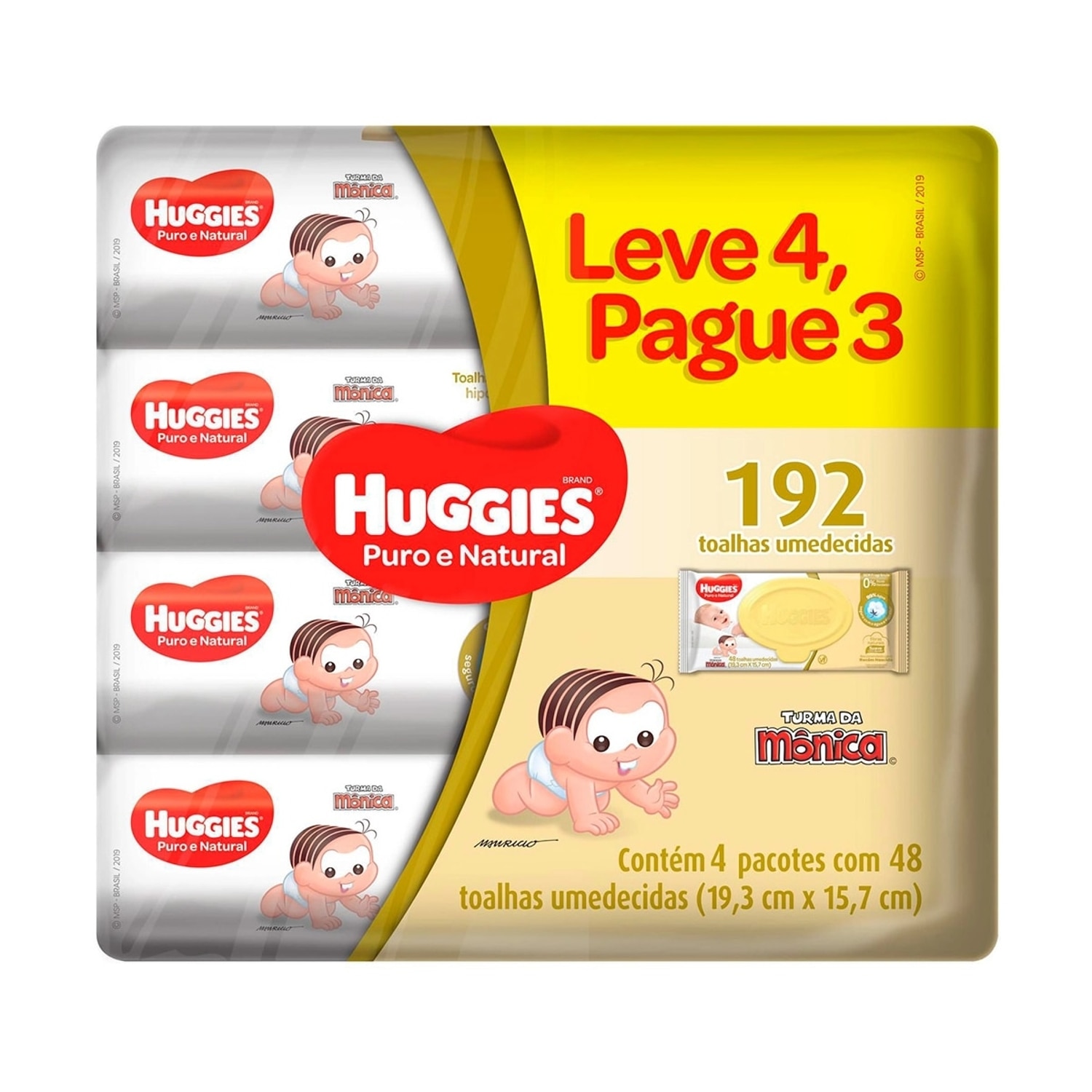 Toalha Umedecida Huggies Puro e Natural 192 Unidades Leve mais Por menos