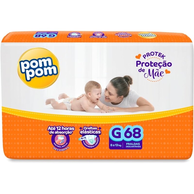 Fralda Pompom Protek Proteção de Mãe - G 68 Unidades