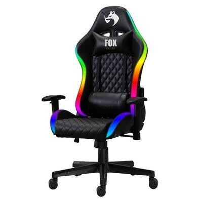 Cadeira Gamer Fox Office Fox Racer até 130kgs com RGB e Iluminação LED com almofadas Reclinável Preta