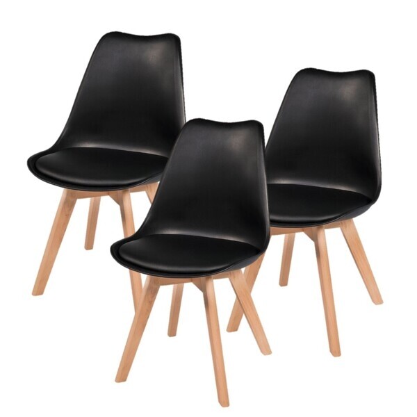 Kit Com 3 Cadeiras Leda Charles Eames Saarinen Wood Com Almofada