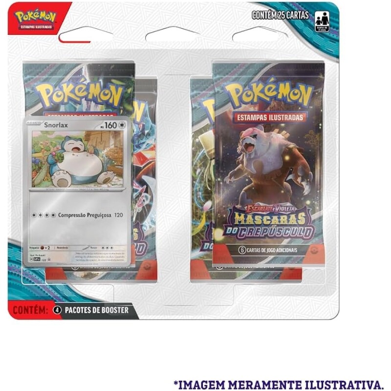 Blister Quadruplo Pokémon TCG Snorlax Escarlate E Violeta 6 Máscaras De Crepúsculo