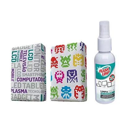 Flash Limp KIT0528 - Kit com 2 Esponjas Microfibra e 1 Limpa Telas Spray 120ml