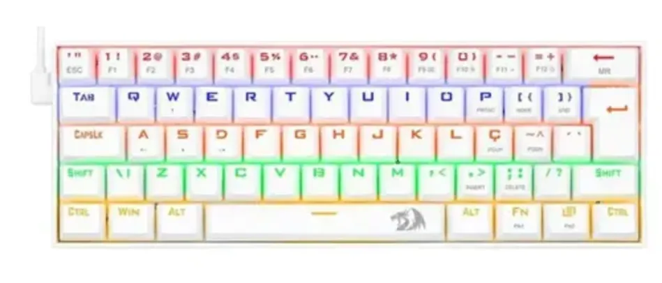 Teclado Mecânico Gamer Redragon Lakshmi Lunar White, Rainbow, Switch Blue, Layout 60%, ABNT2, Branco - K606W-R (PT-BLUE)