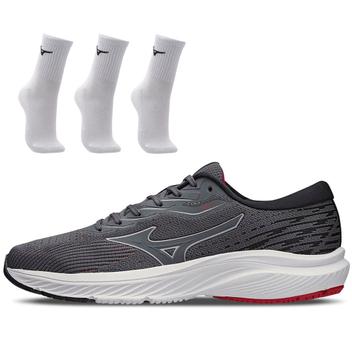 Kit 1 Tênis de Corrida Masculino Mizuno Goya e 3 pares de Meia Cano Médio