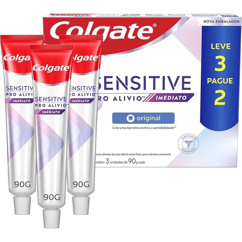 Creme Dental Colgate para Dentes Sensíveis Sensitive Pro Alivio - 3 Unidades com 90g Cada