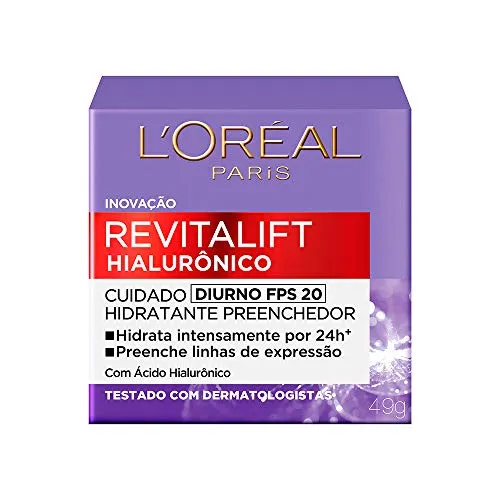 (REC)L'Oréal Paris Creme Facial Anti-Idade com Ácido Hialurônico Revitalift Diurno FPS 20, 49g